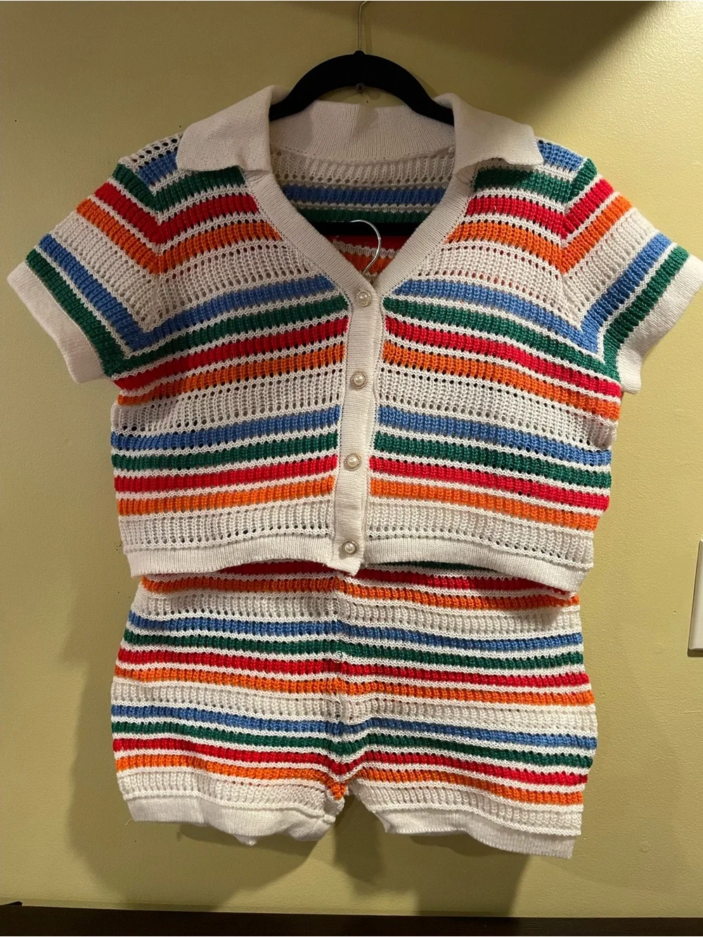 2 Piece Swim Cover Up Crochet Set with Rainbow Stripes Size XL